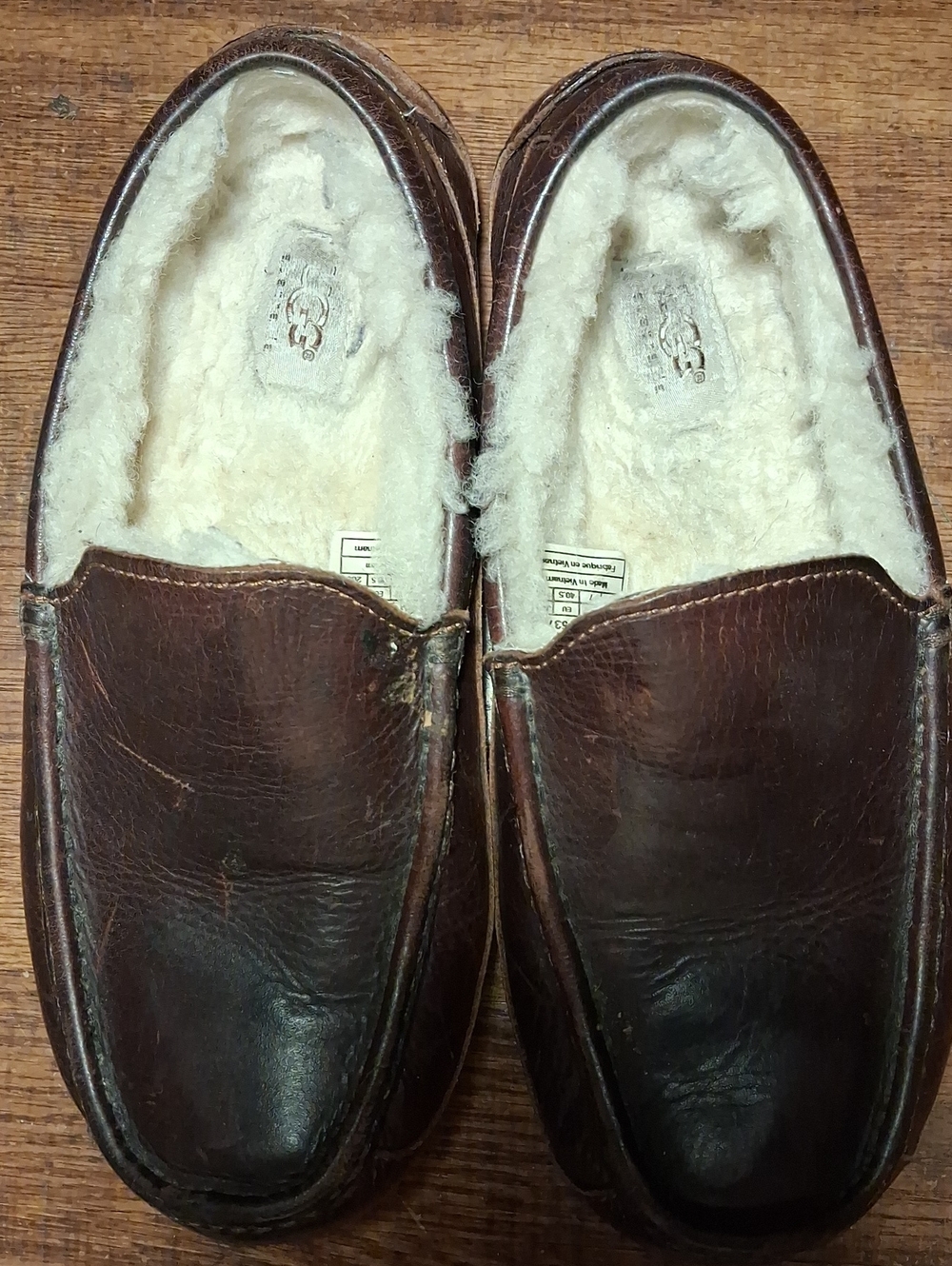 UGG Men’s Brown Leather Shearling-Lined Slip-Ons